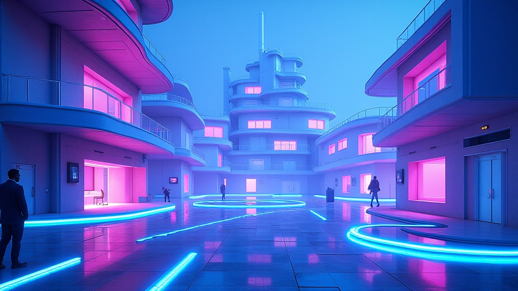 Sci-fi architectural environment with neon lighting